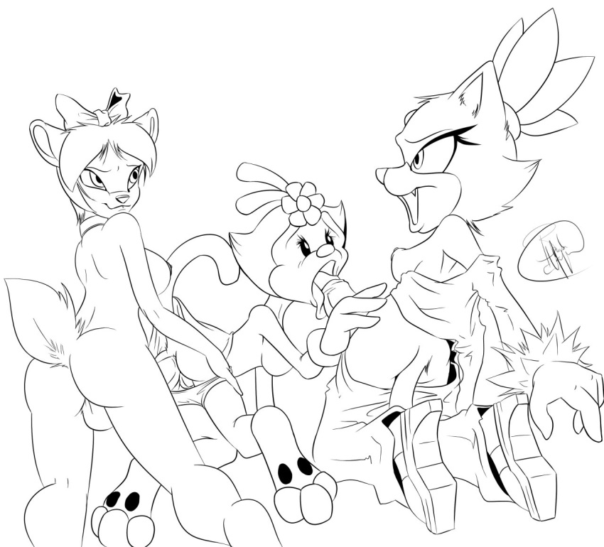 anal animaniacs anthro blaze_the_cat bonkers dickgirl disney doggy_style dot_warner fawn_deer fellatio futa_on_female futanari intersex monochrome oral penis princess royalty sex sonic_(series) thefurfather uncolored