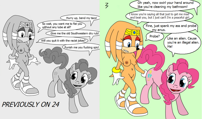 2d 3pac crossover friendship_is_magic mobian mobian_(species) mobian_echidna my_little_pony pinkie_pie_(mlp) sega sonic_(series) sonic_adventure sonic_the_hedgehog_(series) straight_hair tikal_the_echidna