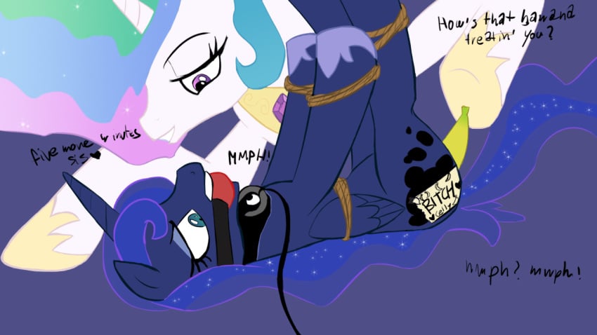 ball_gag bdsm bondage bound female femsub friendship_is_magic gag haiku incest my_little_pony princess_celestia_(mlp) princess_luna_(mlp) rape rope smooth_skin tied vaginal_penetration