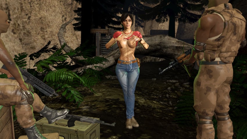 1girl2boys 3d chloe_frazer dark-skinned_male flashing flashing_breasts horny_female indian_female jungle pulling_shirt_up shirt_lift shirt_pull shirt_up skyliner79 sony_interactive_entertainment uncharted uncharted_the_lost_legacy video_game_character video_game_franchise