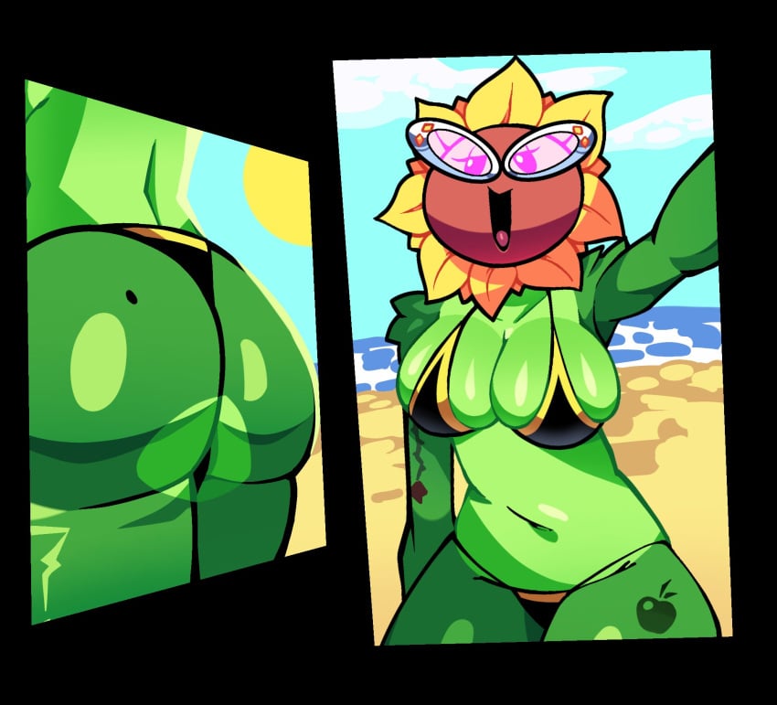 1girls anthro anthrofied ass ass_focus beach breasts female flora_fauna freckles hcyclops66 plant plant_girl plant_humanoid plantie plants_vs._zombies plants_vs_zombies popcap_games pussy string_panties sunflower_(pvz) sunflower_singer_(pvz)