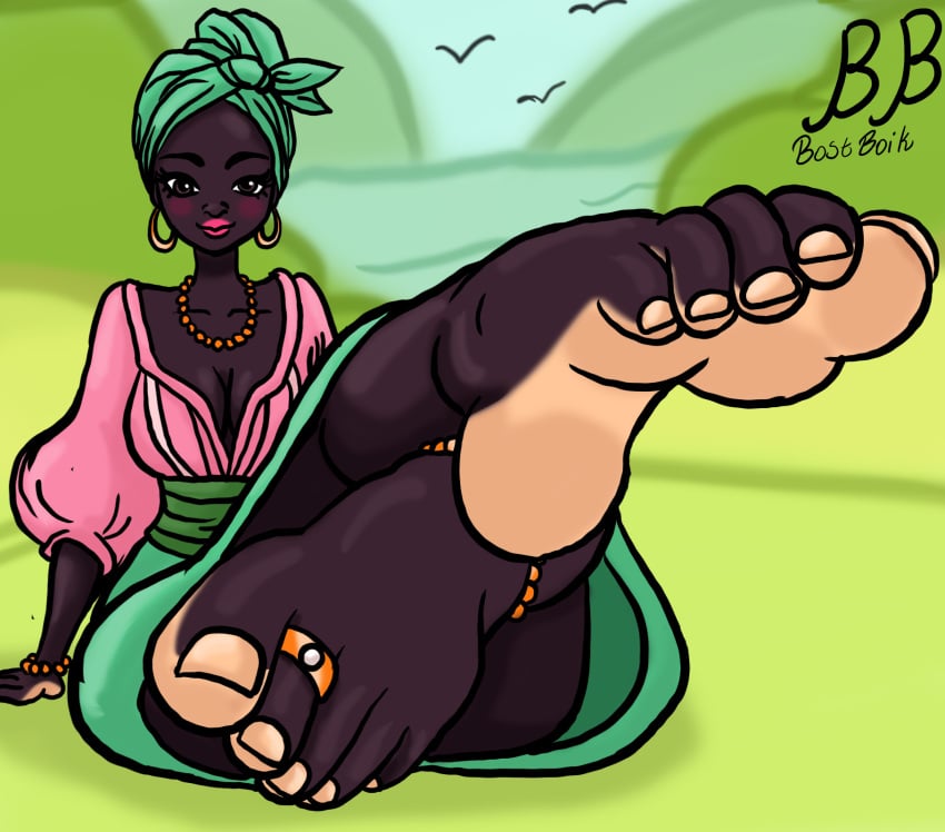 african african_female barefoot bostboik countershade_feet dark-skinned_female dark_skin feet female female foot_fetish soles very_dark_skin