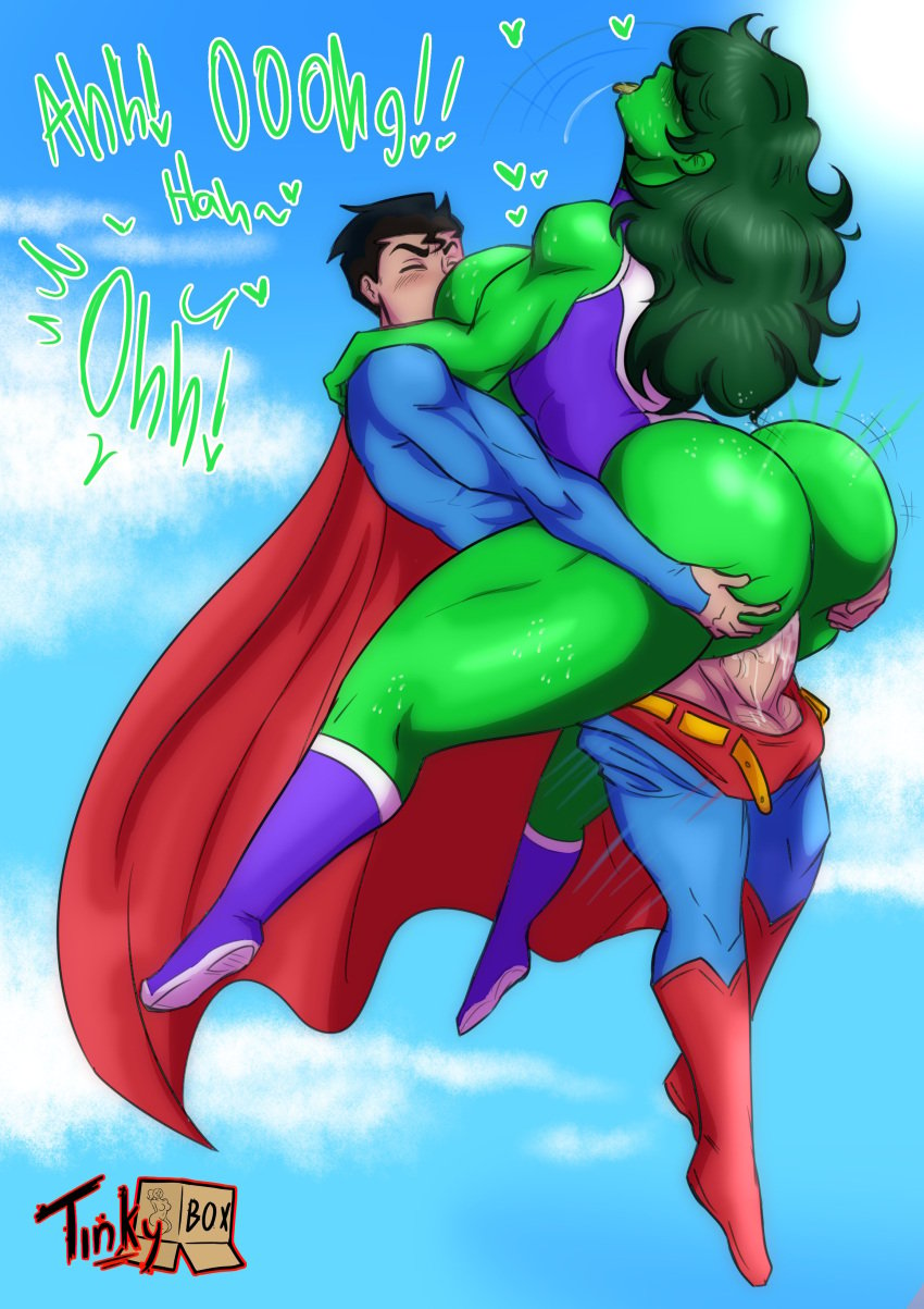 1boy 1girl alien ass big_ass big_balls big_breasts big_butt big_muscles big_penis clark_kent clark_kent_(my_adventures_with_superman) cock crossover dc_comics green_body green_hair green_skin jennifer_walters kryptonian marvel massive_ass massive_breasts massive_penis muscular_female muscular_male my_adventures_with_superman penetration penis_in_pussy she-hulk straight superman superman_(series) tall_female taller_female taller_girl tinkybox voluptuous voluptuous_body voluptuous_female