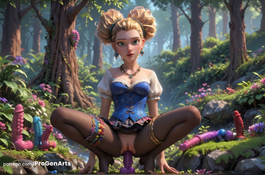 1girls ai_generated arm_support black_pantyhose blonde_hair breasts cleavage corset dappled_sunlight day dildo dildo_in_pussy dildo_insertion dildo_riding dreamworks earrings female_masturbation forest goldilocks goldilocks_(puss_in_boots) green_eyes hair_bun hi_res jewelry lips looking_at_viewer masturbation medium_breasts nature necklace no_panties object_insertion outdoors pantyhose parted_lips progenarts puffy_short_sleeves puffy_sleeves puss_in_boots_(dreamworks) puss_in_boots_the_last_wish pussy rock sex_toy short_sleeves skirt small_breasts solo spread_legs squatting sunlight thigh_strap tiptoes torn_clothes torn_pantyhose tree twintails uncensored universal_studios vaginal_insertion vaginal_masturbation vaginal_object_insertion vaginal_penetration watermark