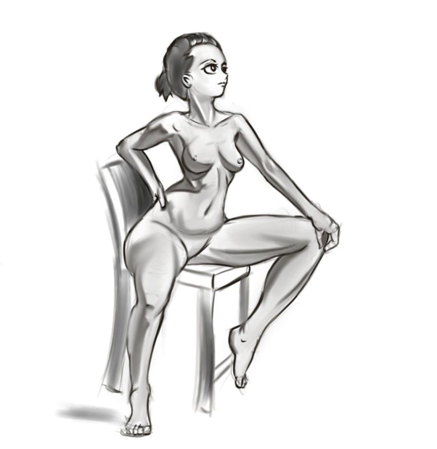 1girls alphavitus areolae art_study barefoot breasts chair completely_nude completely_nude_female female female_only full_body naked naked_female nipples nude nude_female real_person sitting solo solo_female
