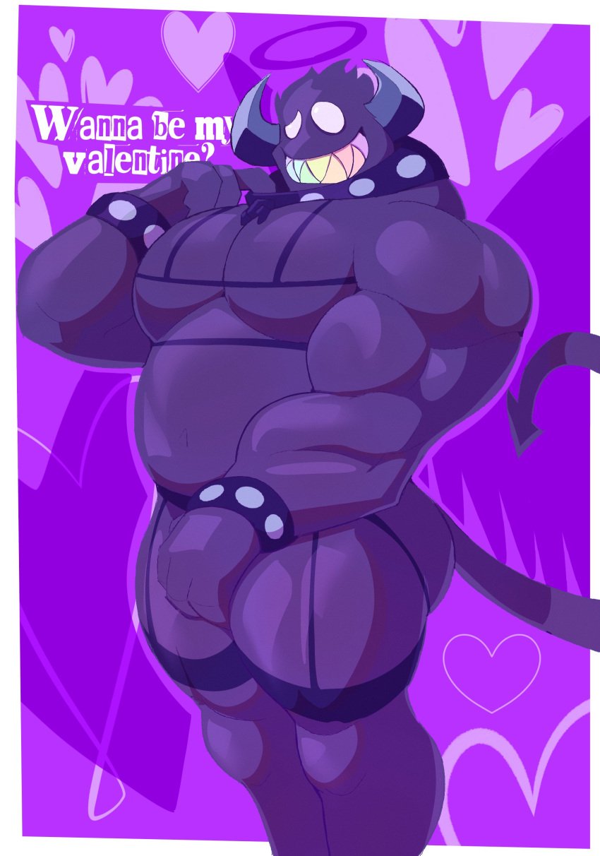 bara bigbchevalier collar gay horns monster purple_body sharp_teeth solo tail valentine&#039;s_day