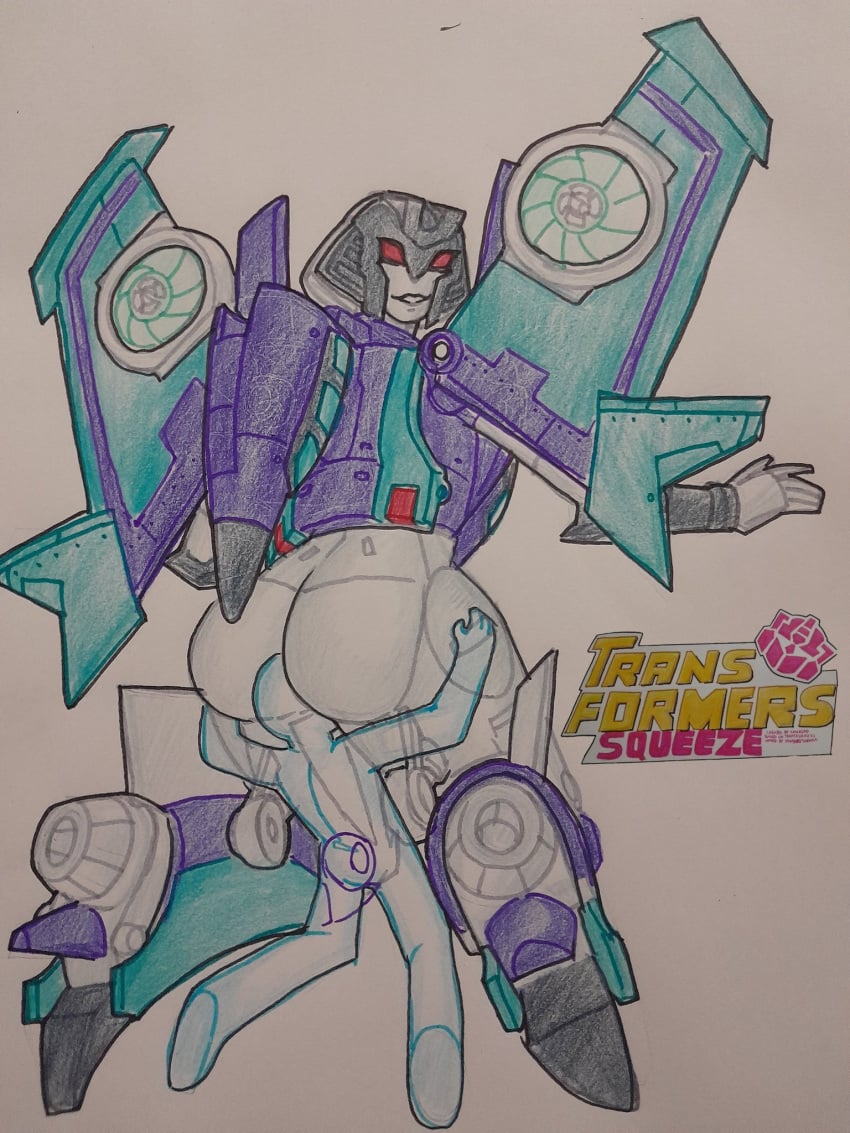 1boy 1girls ass big_ass churino6 face_in_ass mechanical_wings no_panties red_eyes robot robot_girl robot_humanoid slipstream transformers wings