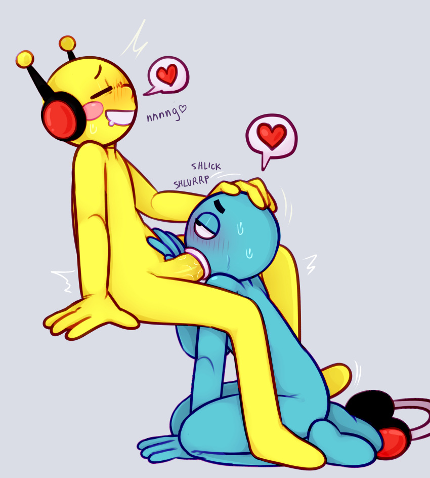 blue_body blue_skin dj_student dj_yellow faggotrat giving_head oral_sex yellow_body yellow_skin