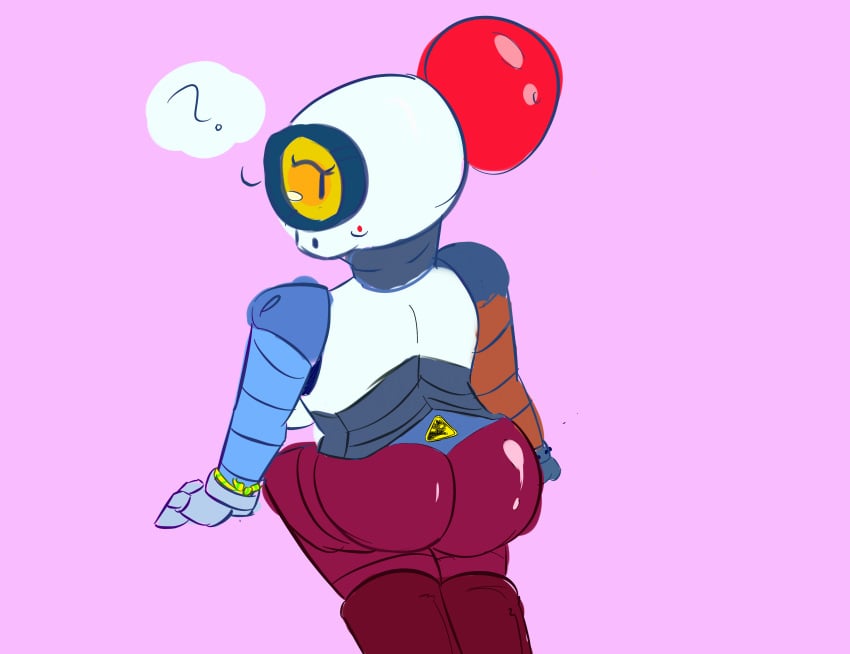 ass brawl_stars humanized looking_back mismatched_arms nani_(brawl_stars) pricklemelon robot robot_girl robot_humanoid simple_background sketch warning_sign warning_symbol wristband