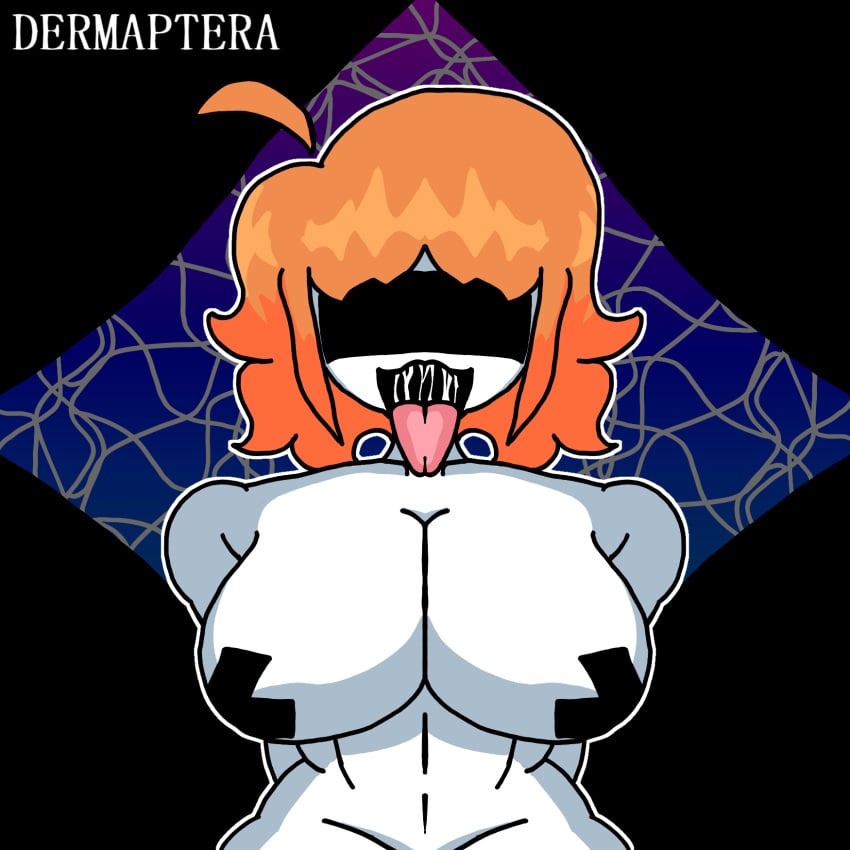 1girls censor_bar censored_eyes dermaptera female female_only oc orange_hair original_character short_hair tape taped_nipples tongue_out white_skin