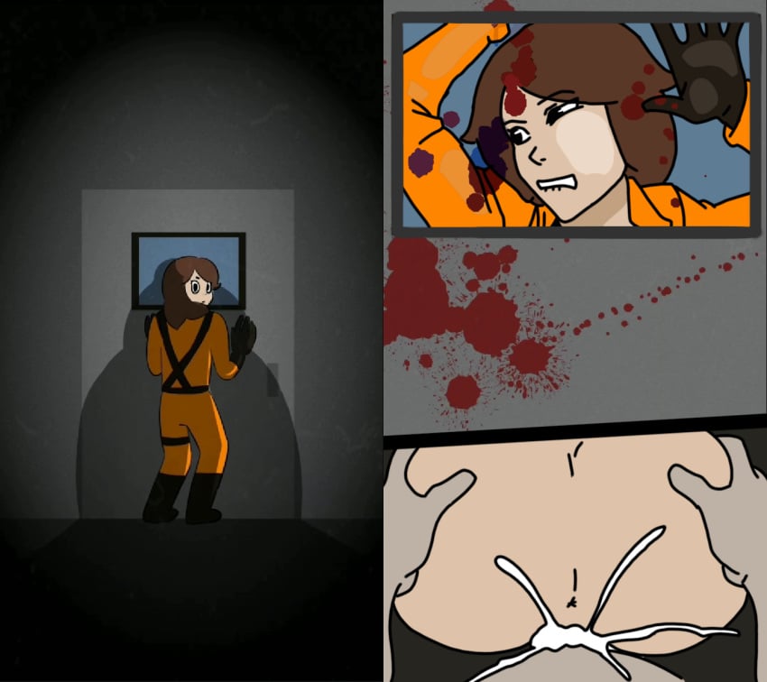 against_glass anal blood_splatter brown_hair butler_(lethal_company) cum_in_ass drawn employee_(lethal_company) employee_uniform gloves lethal_company orange_suit rape room35 sally_(room35) sketch_farm tagme youtube youtuber youtuber_girl