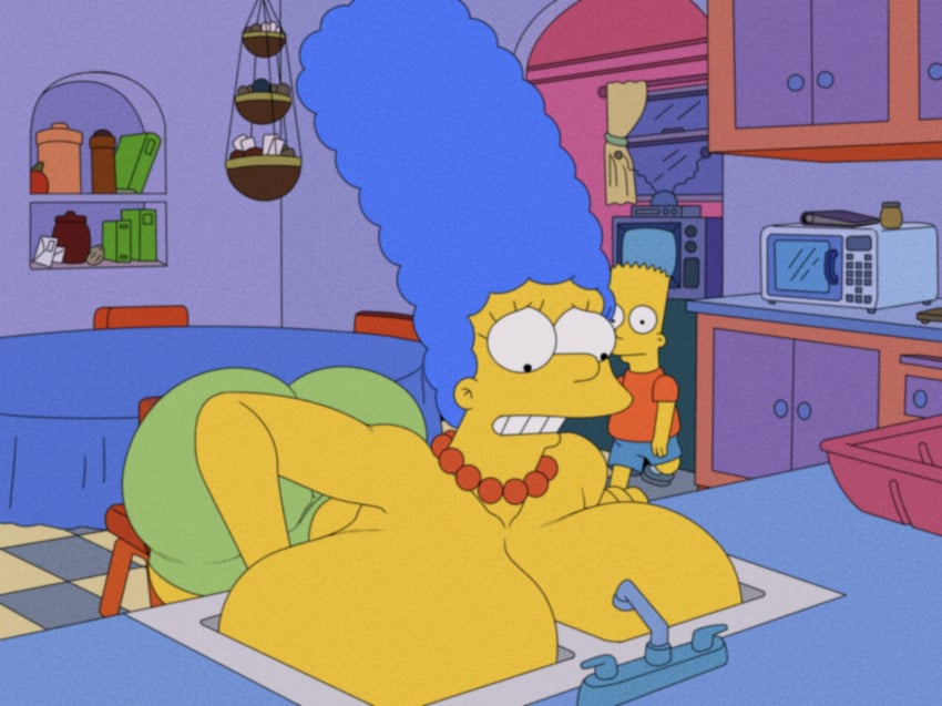 ass bart_simpson big_ass big_breasts blue_hair breasts canonical_scene female huge_ass huge_breasts hyper_breasts kitchen large_ass long_hair male marge_simpson mature mature_female milf mother sink the_simpsons turboranger voluptuous voluptuous_female wide_hips