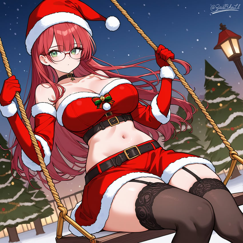 1girls ai_generated ass big_ass big_breasts christmas clothes female glasses pussy voluptuous_female wife zadbhell