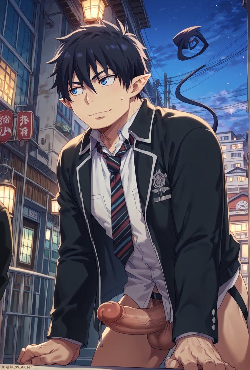 ai_generated anime ao_no_exorcist ao_no_exorcist bara gay hentai kl_99 male male/male male_only okumura_rin rin_okumura yaoi