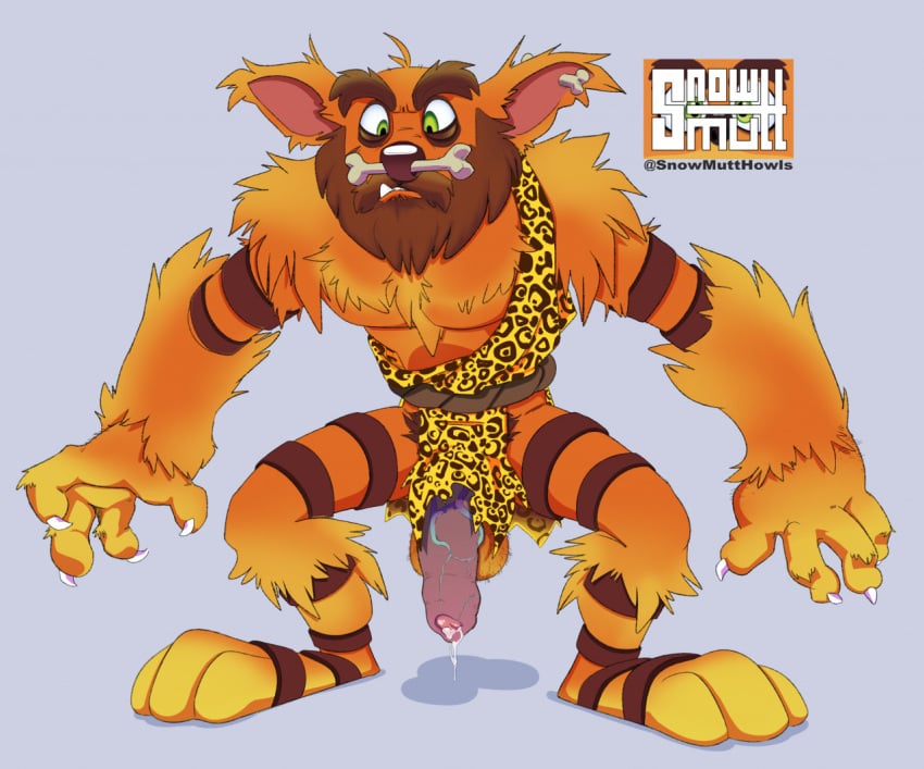 1boy 2020s 2021 3_toes 4_fingers anthro anthro_only artist_logo artist_name balls ballsack bandicoot beard body_fur bone bone_piercing caveman claws crash_(series) crash_bandicoot crash_bandicoot_4:_it's_about_time dangling_testicles facial_hair fangs fluffy foreskin furry furry_male furry_only green_eyes hairy_balls humanoid_penis intact loincloth long_foreskin low_hanging_balls male male_focus male_only mustache orange_fur penis piercing precum scrotum simple_background snowmutt solo solo_male testicles uncut unretracted_foreskin veiny_penis video_games