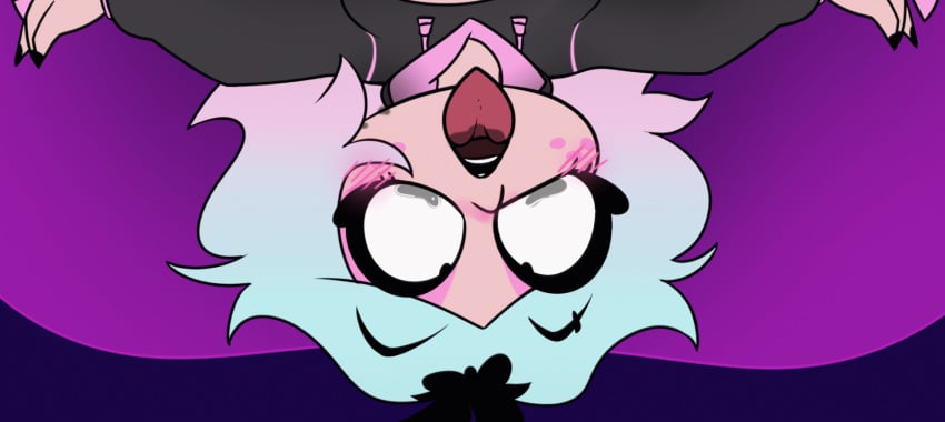 animated blush blush_lines blushing emberlynn_pinkle emberlynn_pinkle_(human_form) gradient_hair helluva_boss pink_eyeshadow preview retzhuko_(artist) tears tears_of_pleasure tongue_out upside-down upside_down