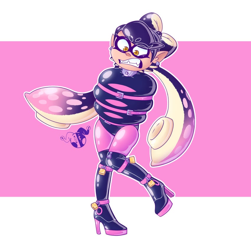 bdsm_collar callie_(splatoon) collar collared demotex high_heel_boots inflatable latex latex_boots latex_clothing locked_high_heels nintendo padlock rubber_suit shiny_clothes splatoon straitjacket struggling tentacle_hair