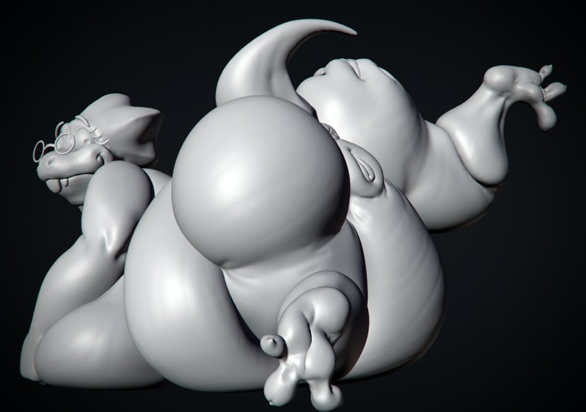 3d_(artwork) alphys anthro anus breasts digital_media_(artwork) eyewear female genitals glasses kruk lizard overweight presenting pussy reptile scalie sculpt short short_stack slightly slightly_chubby solo squish stack undertale undertale_(series) wide_hips