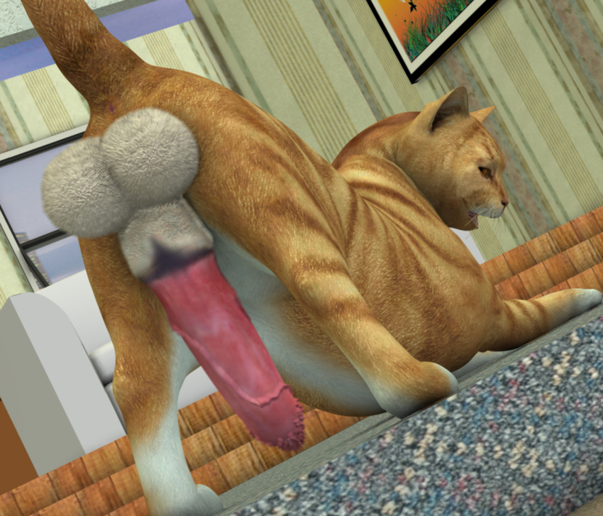 3d balls barbs feline erection feline feral hyper looking_at_viewer penetration penis sheath solo unknown_artist