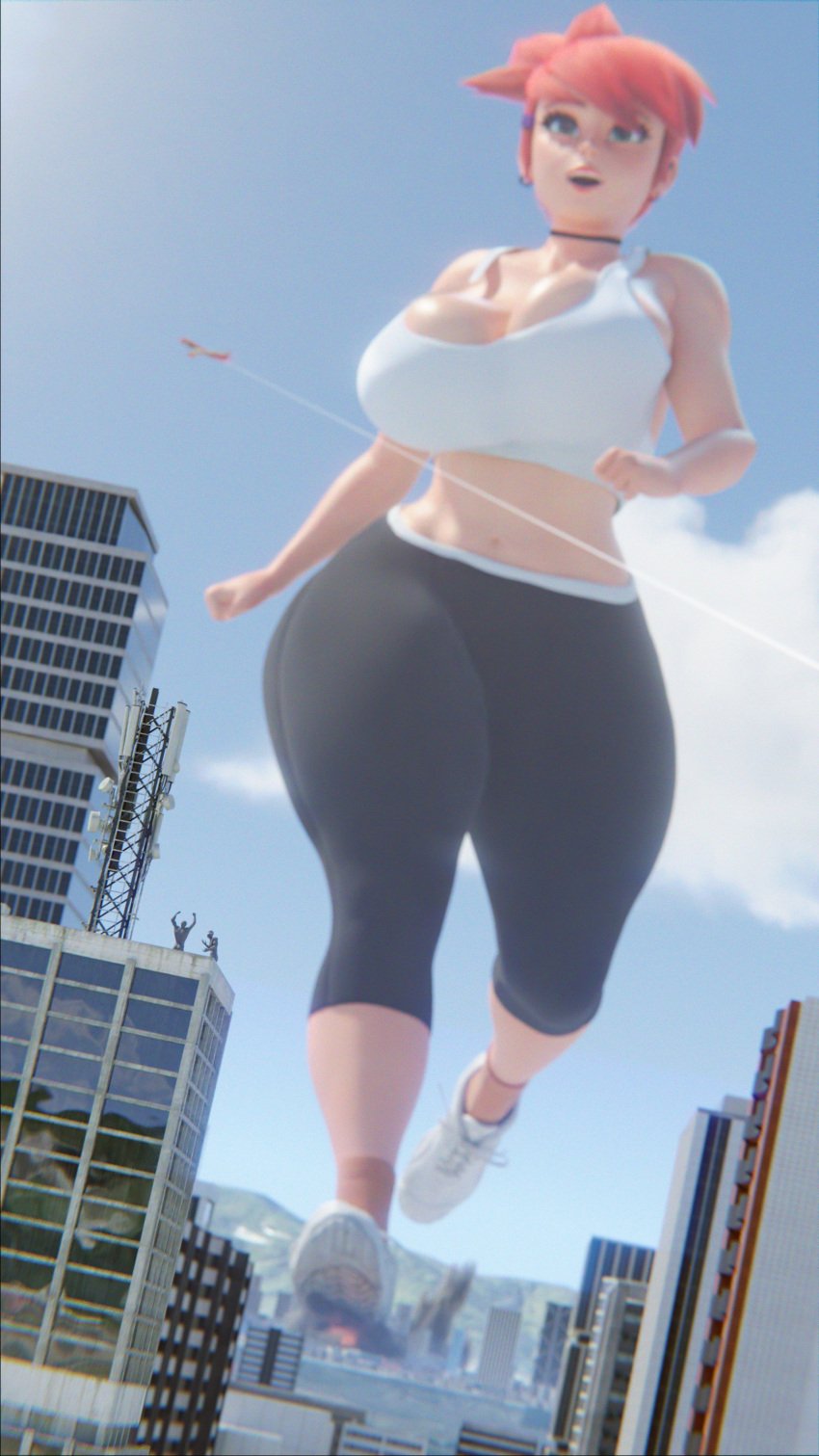 1girls 3d 3d_(artwork) bottopbot2 cartoon_network city city_destruction destruction foster's_home_for_imaginary_friends frankie_foster giant_female giant_woman giantess giga_giantess light-skinned_female light_skin red_hair walking