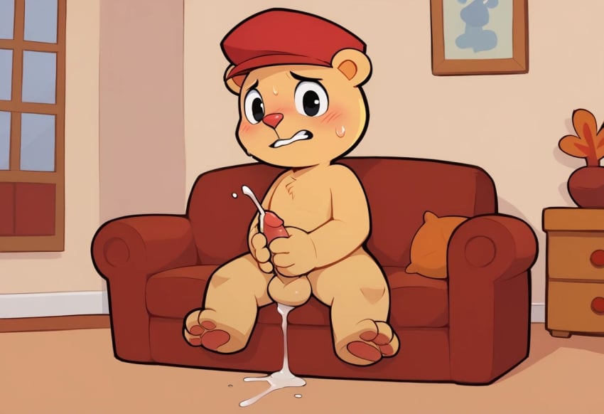 ai_generated couch cum cum_in_ass furry happy_tree_friends holding_penis male_only masturbation pop_(htf) sitting solo surprised