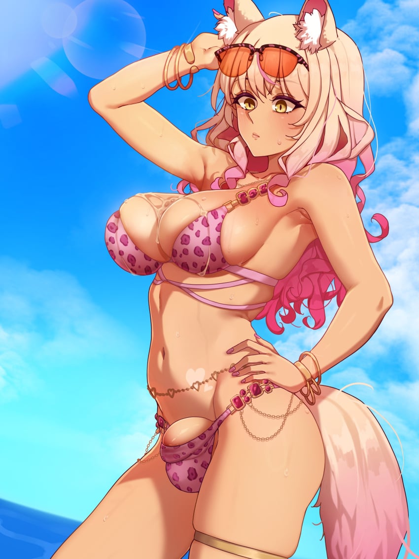 1futa bikini bulge eyewear_on_head fate/grand_order fate_(series) futa_only futanari glasses light-skinned_futanari solo sunglasses suzuka_gozen_(fate) todding