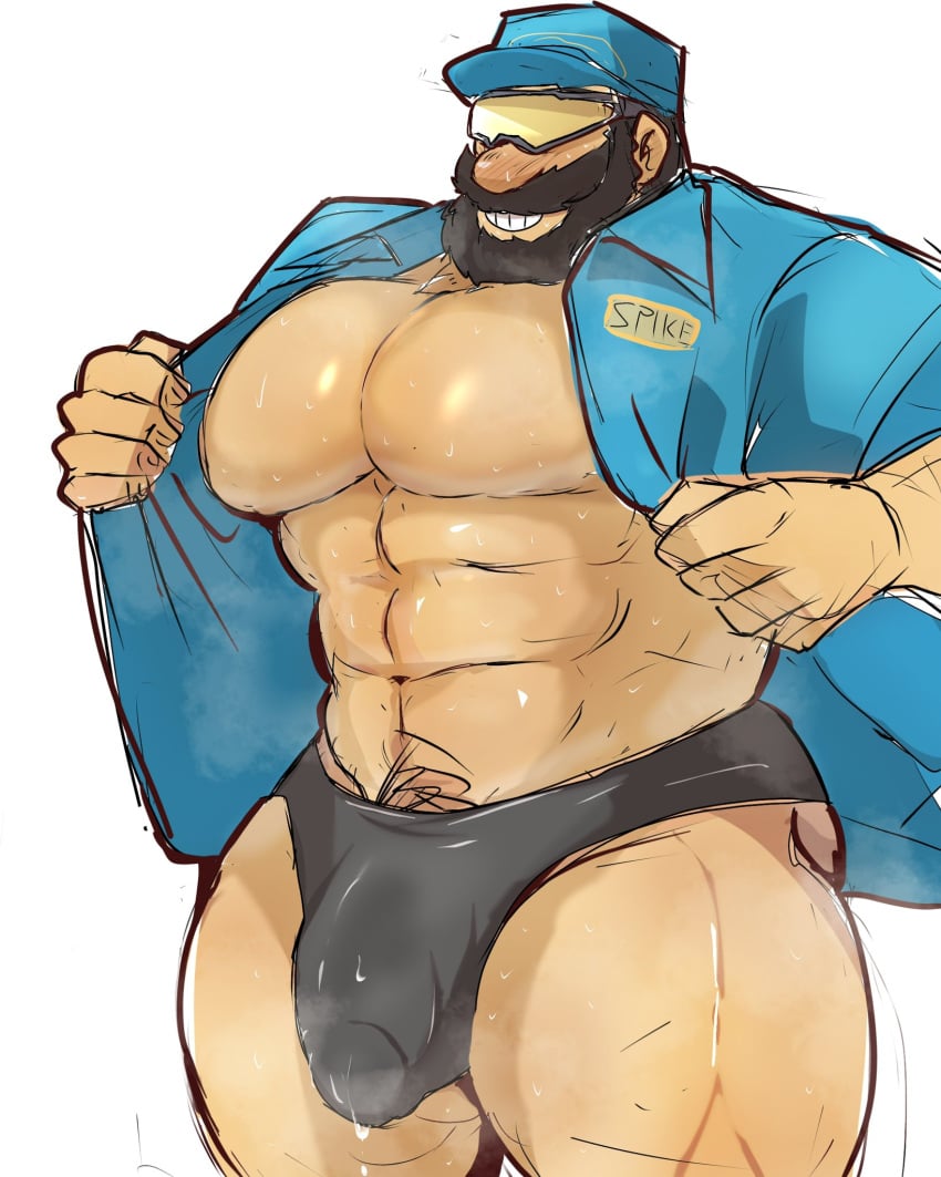 1boy abs balls bara beard blush bulge clothing daddy facial_hair flaccid foreman_spike grin hat human kaeru333938123 male male_focus male_only mammal mario_(series) mature mature_male mature_man muscles muscular musk nintendo penis solo solo_male sunglasses super_mario_bros._(2023_film) sweat sweating