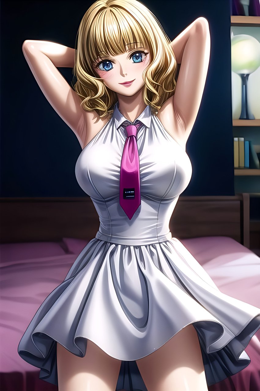 1girls ai_assisted ai_generated arms_up artist_request big_breasts blonde_hair breasts cipher_pol_(one_piece) commentary_request dress english_commentary female female_only hi_res highres mixed-language_commentary one_piece short_hair solo stussy_(one_piece) tie very_high_resolution