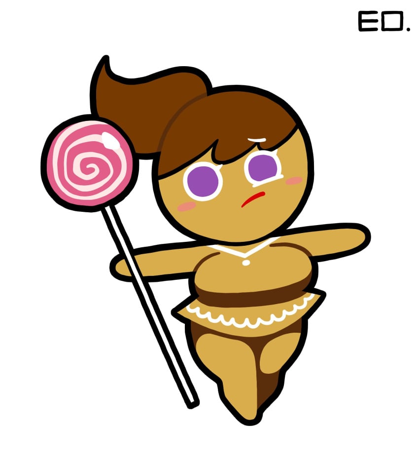 1female breasts breasts brown_hair cookie_run cookie_run_kingdom female female_focus gingerbright lollipop purple_eyes tagme tungmi9697