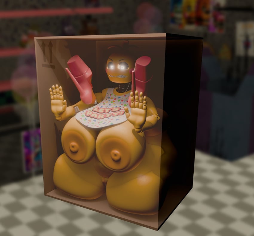 3d 3d_(artwork) big_breasts breasts cleavage female five_nights_at_freddy's furry huge_breasts nipples notsafeforgek packaged tagme thick_thighs toy_chica_(fnaf) wide_hips