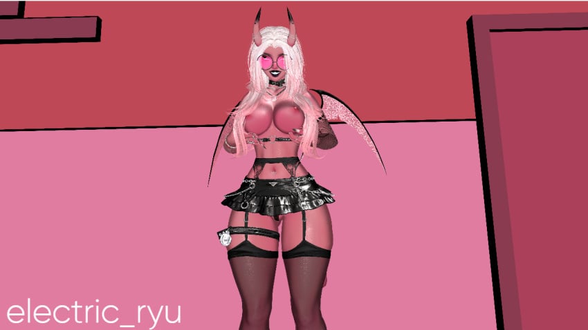 big_ass big_breasts breasts_out electric_ryu female glasses horns succubus verosika_mayday_(helluva_boss) vrchat vrchat_avatar wings