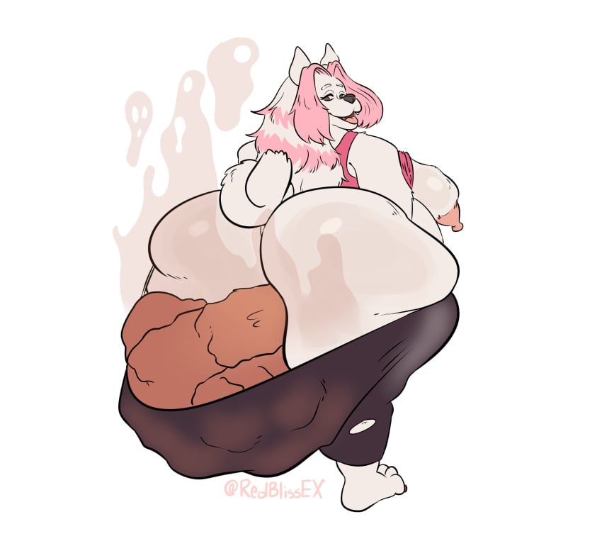 absurd_res anthro ass big_breasts big_butt big_nipples bottomwear breasts canid canine canis clothed clothing crop_top domestic_dog excessive_feces feces feces_bulge female fur hair hi_res highlights_(coloring) huge_breasts huge_butt hyper hyper_butt hyper_feces ineffective_clothing leggings legwear mammal nipples no_underwear nordic_sled_dog obese obese_female overweight overweight_female pink_highlights redblissex sagging_pants samoyed scat shirt small_clothing soiling solo spitz thick_thighs topwear torn_bottomwear torn_clothing torn_leggings torn_legwear white_body white_fur white_hair wide_hips