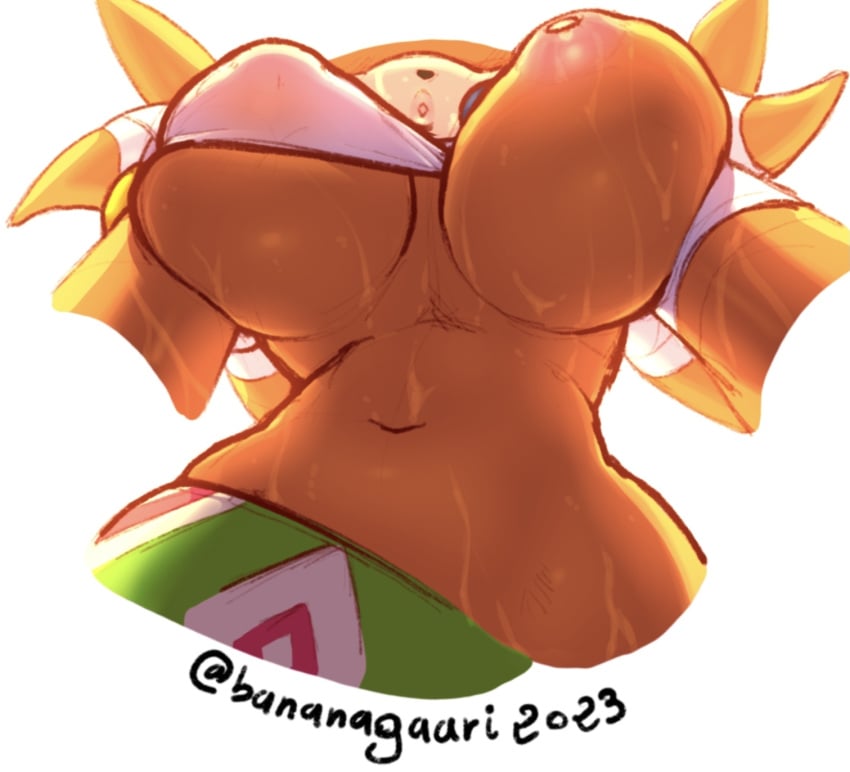 anthro areola bananagaari big_breasts breasts echidna female half-length_portrait hi_res inverted_nipples lips low-angle_view mammal monotreme nipples one_breast_out orange_body orange_hair orange_skin portrait presenting presenting_breasts puffy_areola sega solo sonic_(series) sonic_adventure sonic_the_hedgehog_(series) tikal_the_echidna worm's-eye_view