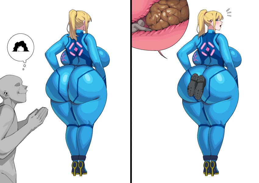 1girls asolhoe blonde_hair cave_diver long_hair metroid samus_aran scat shit zero_suit_samus