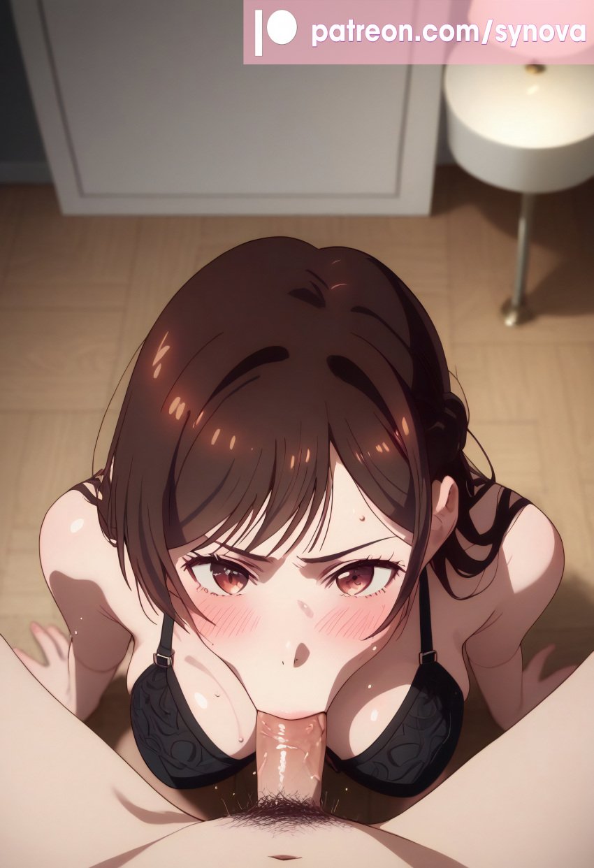 ai_generated big_ass big_breasts blowjob brown_hair deepthroat kanojo_okarishimasu lingerie mizuhara_chizuru netorare pose ryuuziken01