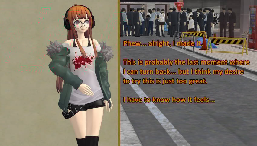 1girls atlus clothing female human indecent_exposure ofugh out_of_character pale_skin persona persona_5 public sakura_futaba xnalara