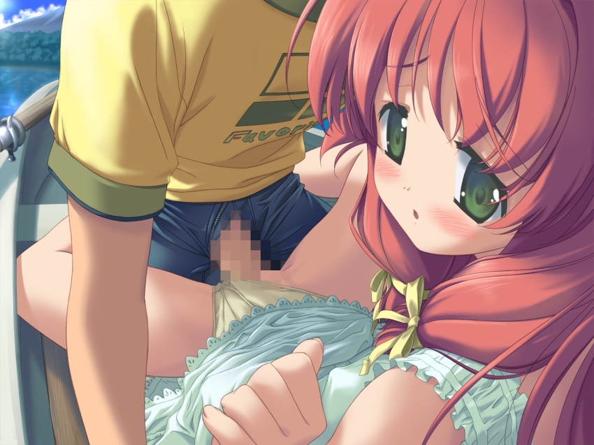 angel_wish censored chitose_mizuki game_cg green_eyes long_hair red_hair sex underwear