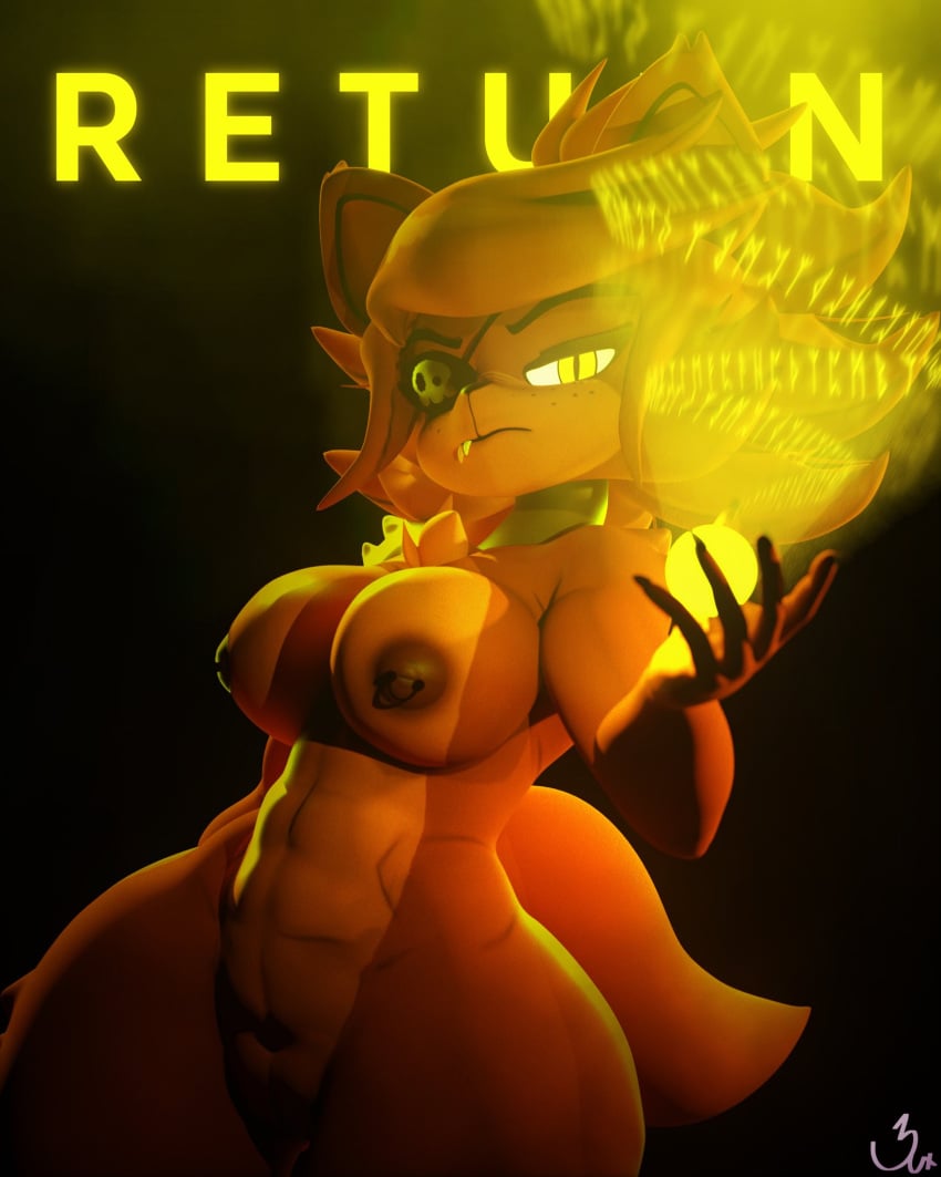 3d_(artwork) animatronic anthro areola big_breasts breasts canid canine chest_tuft digital_media_(artwork) eye_patch eyewear female fexa_(cryptiacurves) five_nights_at_freddy's fox foxy_(fnaf) fredina's_nightclub genitals hi_res machine mammal nipple_piercing nipples nude piercing pupils pussy robot scottgames slit_pupils solo sxftdmns tail thick_thighs tuft wide_hips yellow_eyes