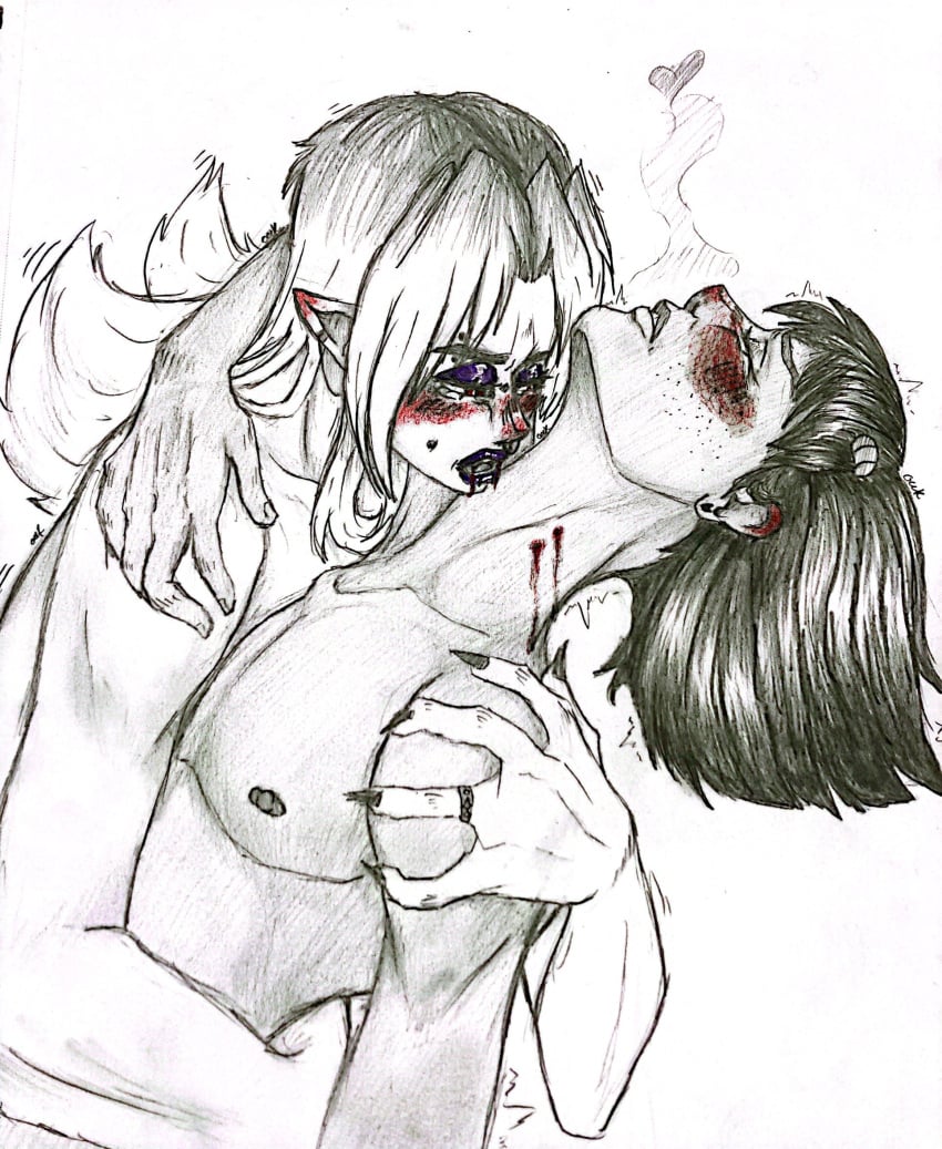 2boys bite bite_mark blood boy_on_boy bruno_buccellati gay jojo's_bizarre_adventure leone_abbacchio lipstick long_hair long_hair_male long_haired_male looking_pleasured male/male male_only nipples off_screen_sex pleasure_face purple_lipstick vampire vampire_boy vento_aureo yaoi