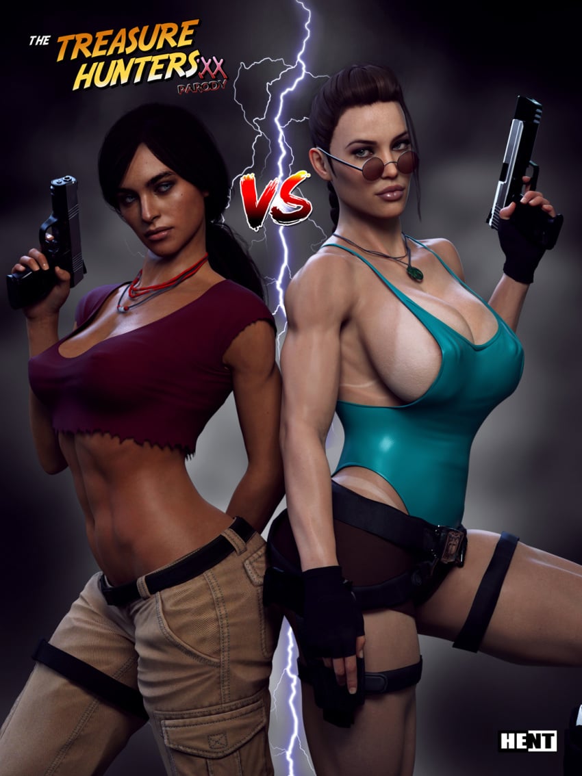 3d breasts chloe_frazer cleavage female hent92 lara_croft large_breasts tomb_raider uncharted