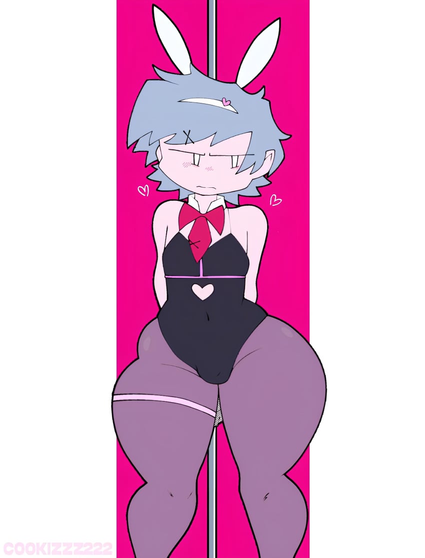 1boy annoyed boyfriend_(friday_night_funkin) cookizzz222 embarrassed femboy fnf friday_night_funkin hearts hearts_around_head looking_away rabbit_hole_(vocaloid) thick_thighs twink vocaloid wide_hips