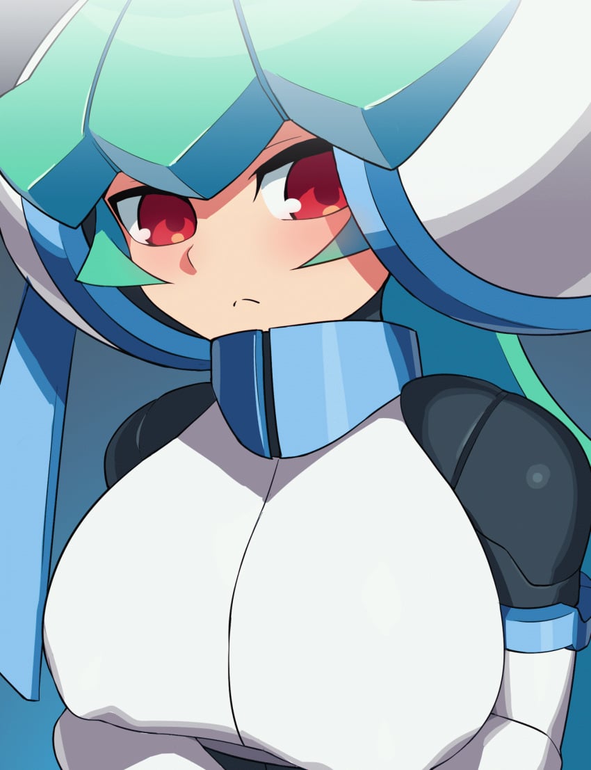 1girls 1man absurd_res android animated areolae armor blushing breast_grab breasts_out covering covering_nipples d.chikusou green_hair helmet highres large_breasts lifting_own_clothes mega_man mega_man_x_dive mega_man_zx mega_man_zx_advent nipples pandora_(mega_man) red_eyes shirt_lift