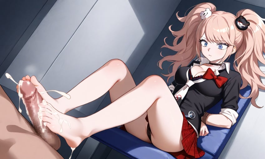 ai_generated barefoot cum cum_on_feet danganronpa feet foot_fetish footjob junko_enoshima rape steam tied_arms toes