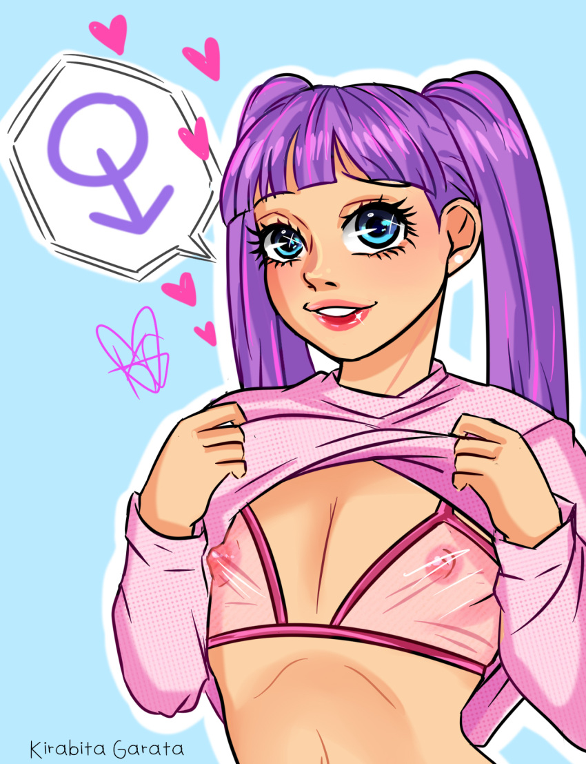 blue_eyes femboy makeup male male_only nipples nipples_visible_through_clothing oc own_character purple_hair sissy