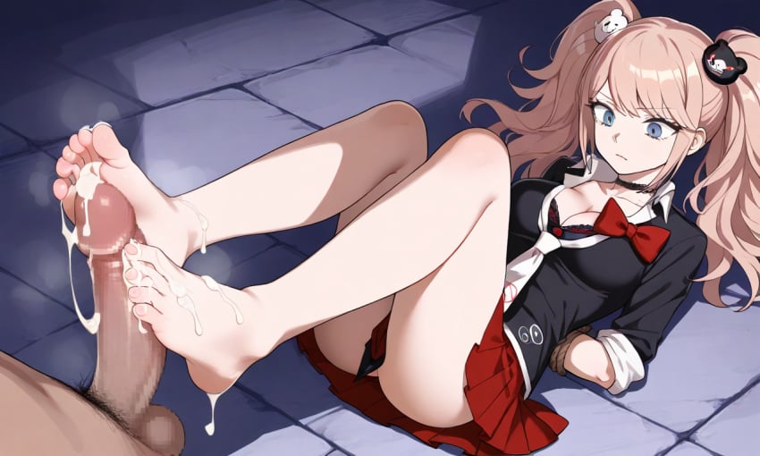 ai_generated barefoot cum cum_on_feet danganronpa feet foot_fetish footjob junko_enoshima rape steam tied_arms toes