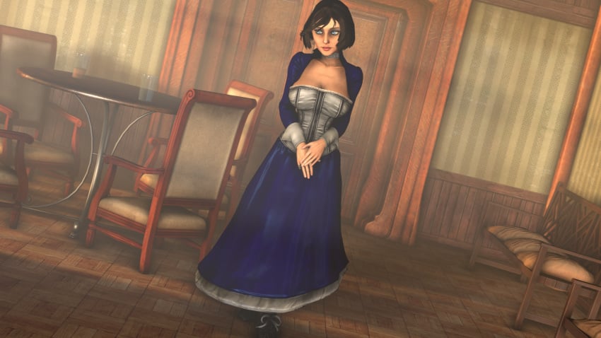 3d big_breasts bioshock bioshock_infinite blue_eyes breasts brown_hair busty dinoboy555 elizabeth_comstock female female_focus female_only hourglass_figure large_breasts light-skinned_female light_skin short_hair solo tagme wide_hips