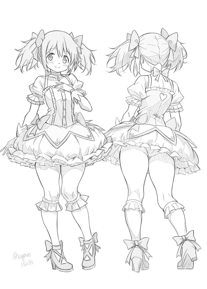 1girls alternate_breast_size big_ass black_and_white curvy curvy_female curvy_figure huge_thighs human human_only madoka_kaname mahou_shoujo_madoka_magica medium_hair monochrome nagare_(flow) panties pantyshot puella_magi_madoka_magica ribbon skirt smile thighs twintails upskirt voluptuous voluptuous_female young