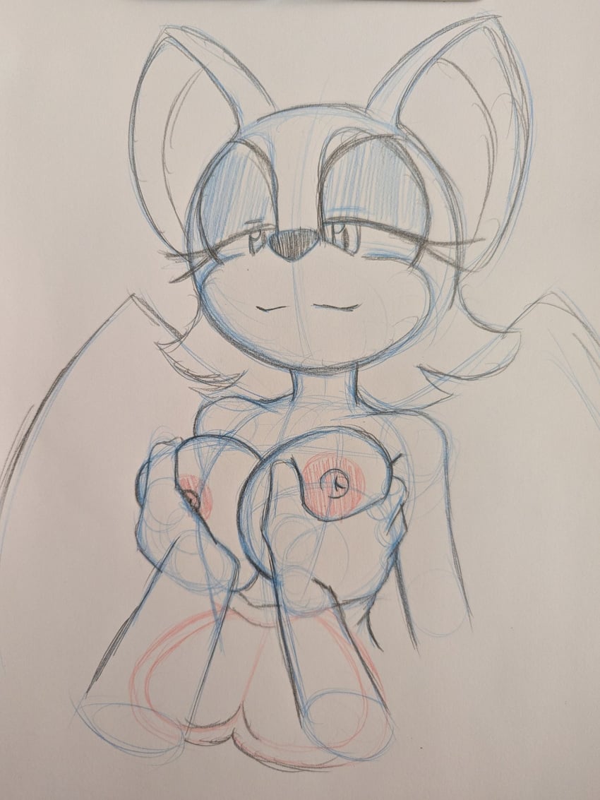 female groping_breasts knightnight54 rouge_the_bat sega sketch sonic_(series) traditional_media_(artwork)