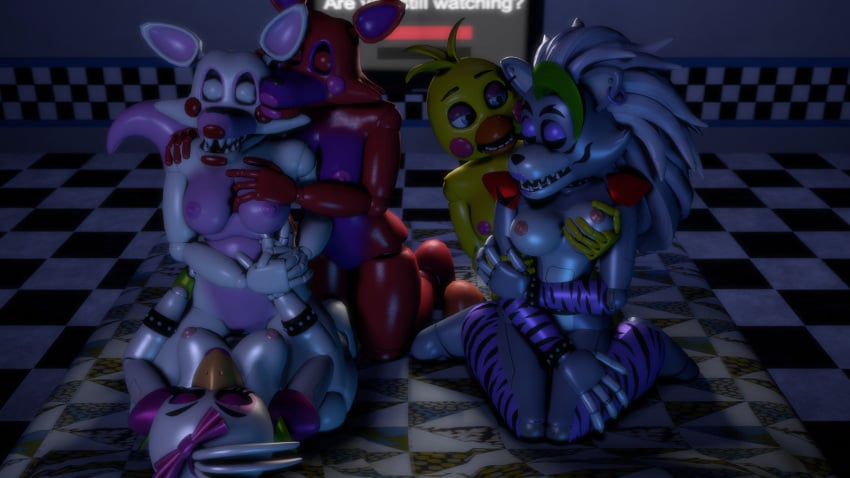 3d 4k bed bedroom bird bird_girl closed_eyes disboi215 five_nights_at_freddy's five_nights_at_freddy's:_security_breach five_nights_at_freddy's_2 fivesome fnaf fox fox_ears fox_girl fox_tail glamrock_chica_(fnaf) green_hair grey_body grey_hair highres lesbian_couple lesbian_kiss lesbian_sex mangle_(fnaf) netflix_and_chill on_top pink_body pink_cheeks pink_nipples red_cheeks requested_art rosy_cheeks roxanne_wolf_(fnaf) sfm silver_body silver_hair sitting_on_stomach source_filmmaker toy_chica_(fnaf) white_body yellow_body yuri