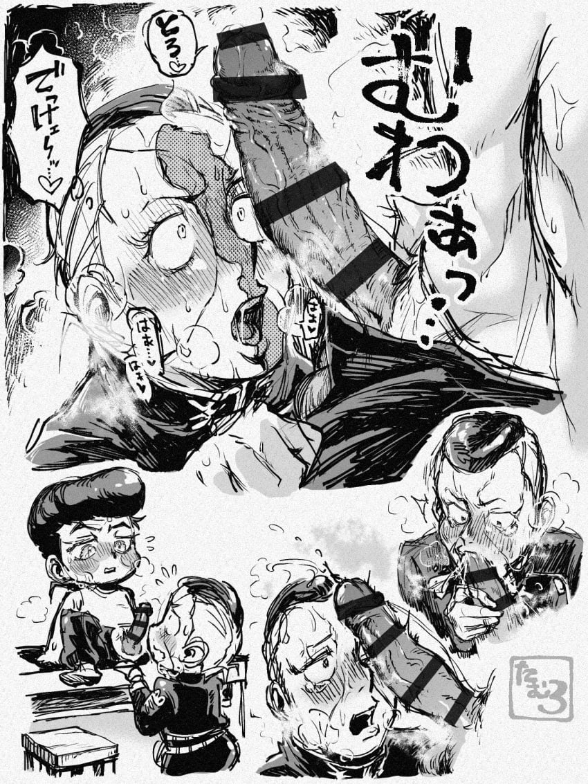 2boys blowjob cum cute delinquent gay jojo's_bizarre_adventure josuke_higashikata male_focus male_only okuyasu_nijimura penis table